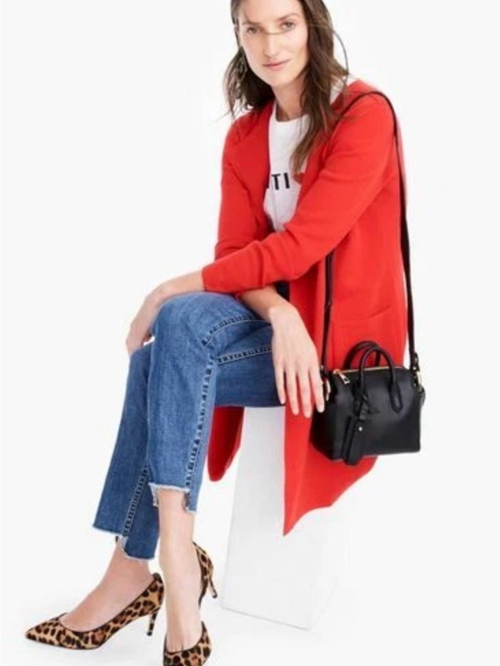 🌼J.Crew Cotton Juliette Collarless Sweater Blazer Bright Red Women's Cardigan
